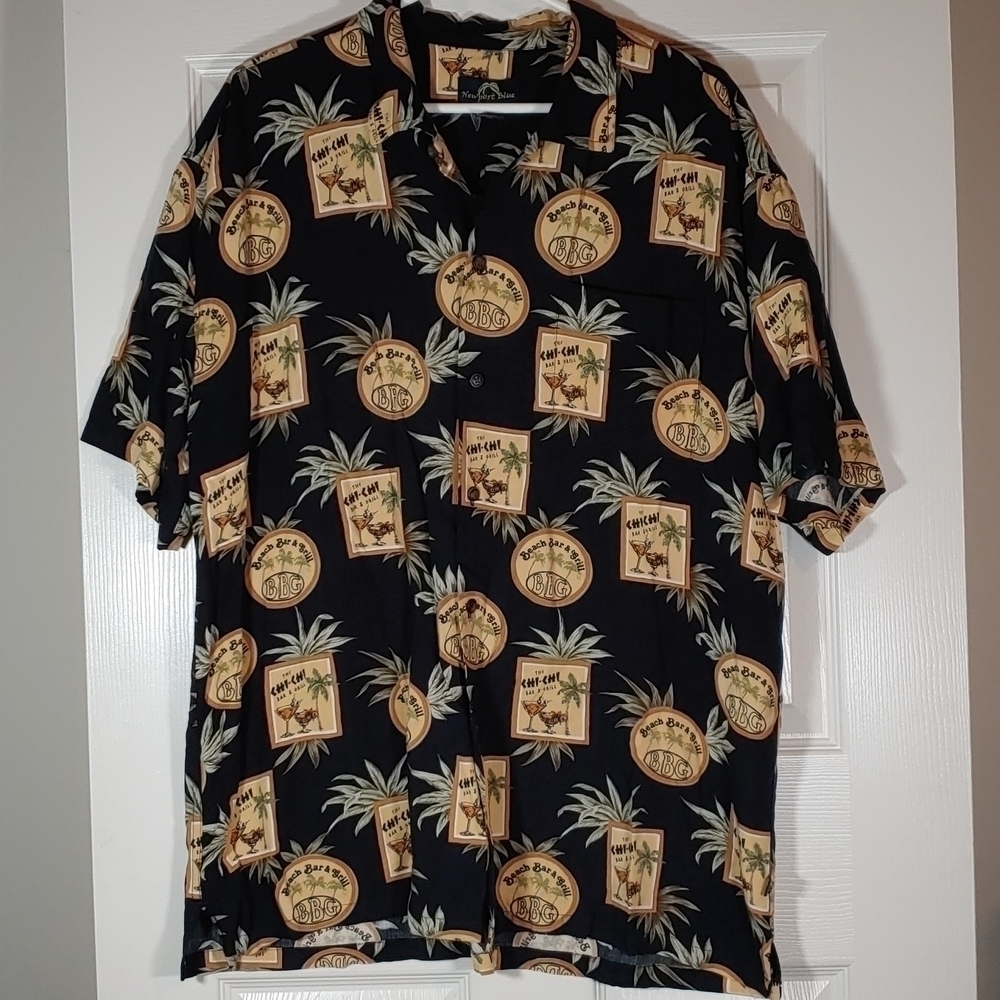 Newport Blue Hawaiian Style Short Sleeve Button Up Casual Bright Shirt Size L